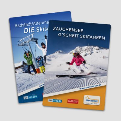 Zauchensee Skiinfofolder, Salzburg, Referenz Werbeagentur Ramses, Marketing, Printmedium, Folder, Print, Grafik, Werbung, Skifahren, Berge, Winter